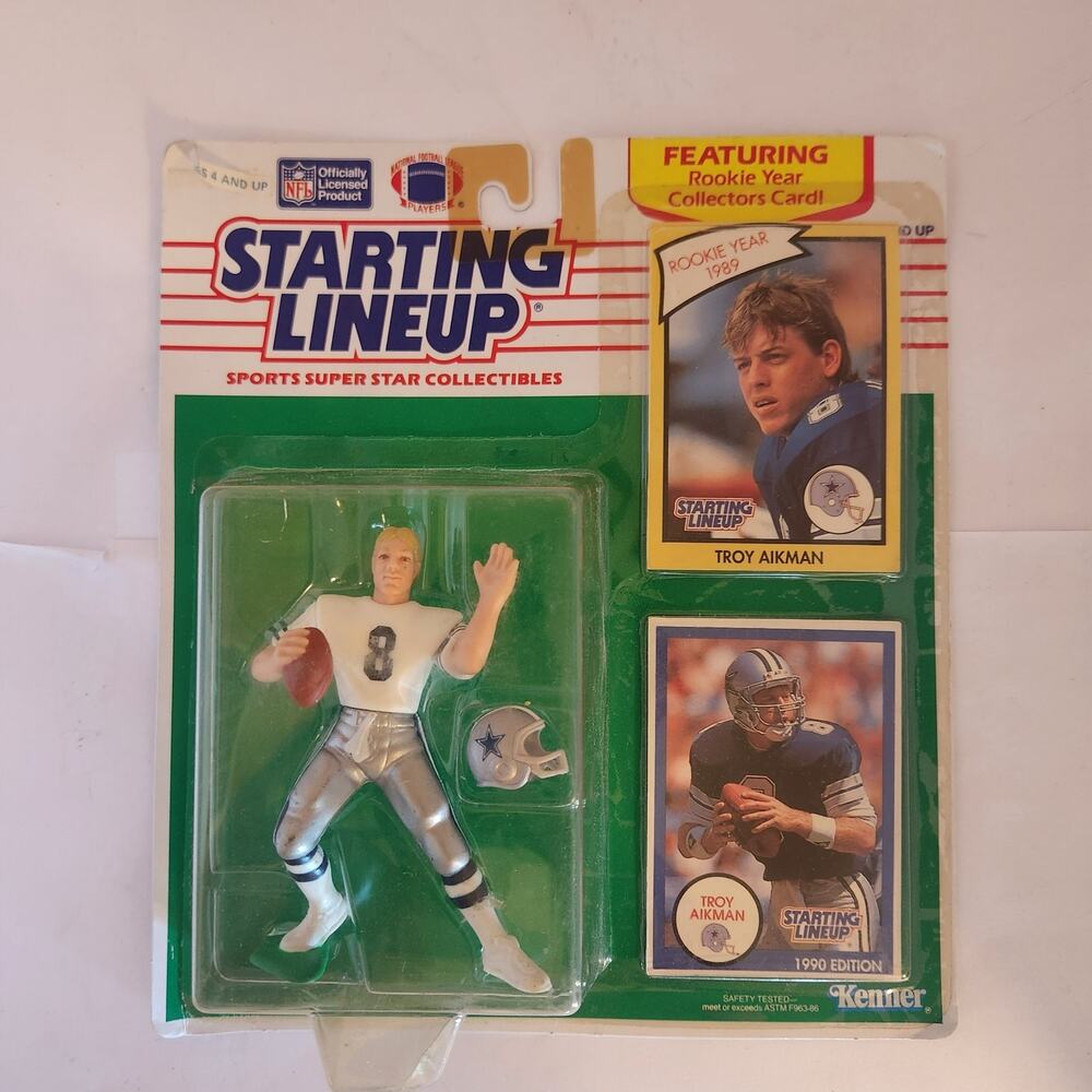 1990 Kenner Starting Lineup Troy Aikman Dallas Cowboys NFL Figure/Card+Rookie!